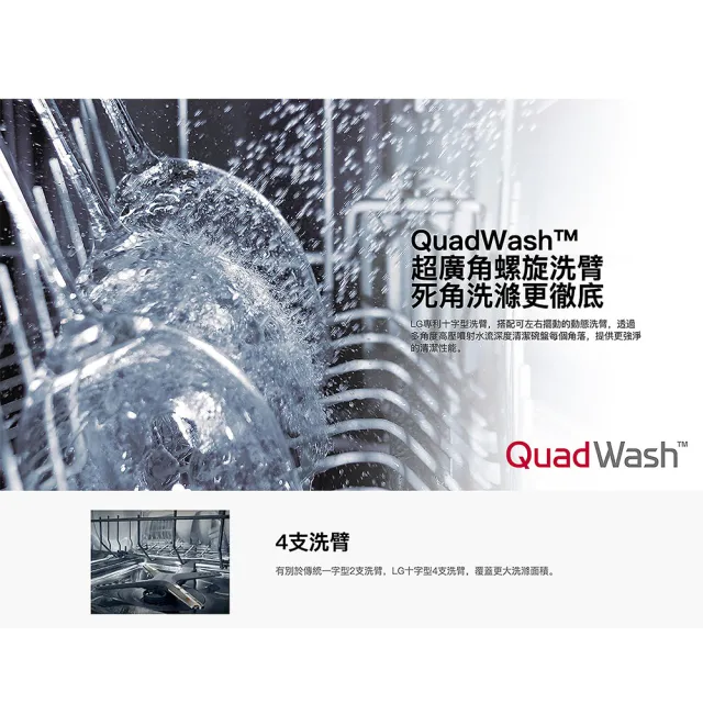 【LG 樂金】14人份QuadWash☆ Steam WIFI 四方洗蒸氣洗碗機(DFB335HS)