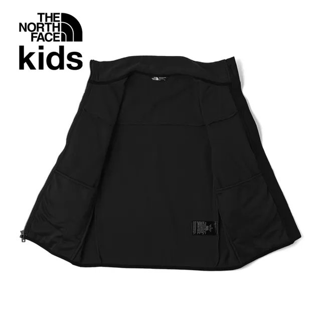 【The North Face 官方旗艦】北面兒童黑色品牌刺繡LOGO立領抓絨外套｜8DNAJK3