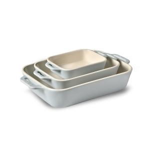 【法國Staub】馬卡龍長方型陶瓷烤盤3件組-奶油藍(德國雙人牌集團官方直營)