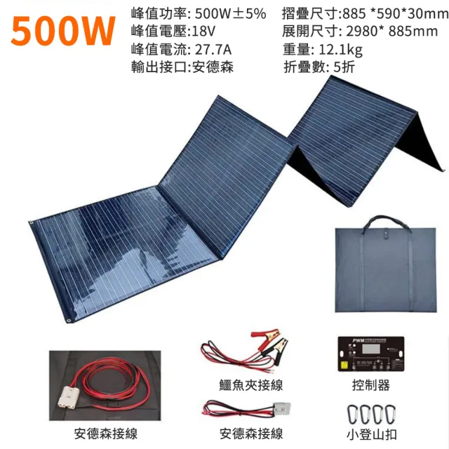 菲仕德 太陽能板 500W 充電板 太陽能發電設備(18V/36V 戶外充電 露營必備 充電瓶/充戶外電源)
