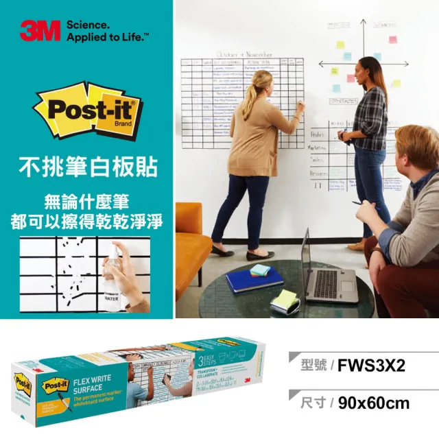 【3M】Post-it☆ 利貼☆狠黏™  不挑筆白板貼3呎 x 2呎(EE3X2)