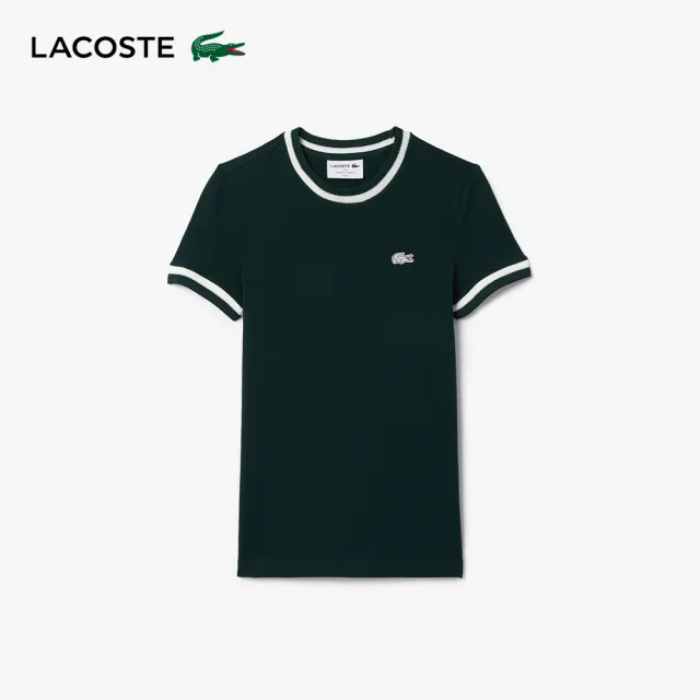 【LACOSTE】女裝-法國製造撞色滾邊合身短袖T恤(綠色)