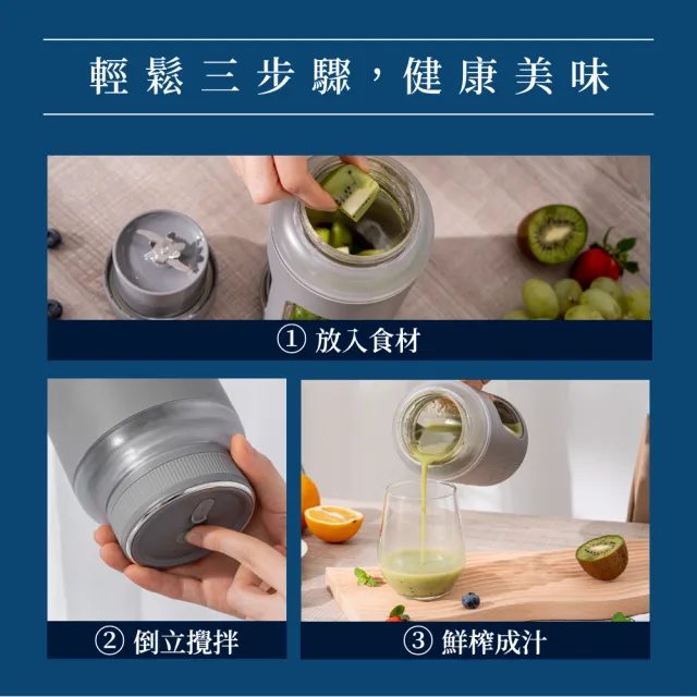 【KINYO】輕巧無線隨行杯 果汁機 USB充電榨汁機 600ml(一杯雙蓋/榨汁機蓋/直飲蓋/一鍵雙擊啟動)