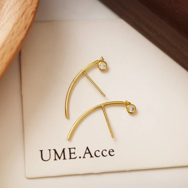 UME.Acce C型垂墜單鑽純銀耳環(S925純銀 耳環 純銀 純銀耳環 全純銀 C型 C型耳環 鑲鑽耳環)