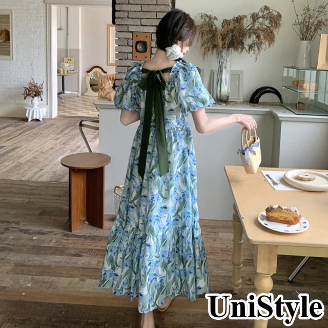 UniStyle 2件套盤扣緹花小背心褶皺長袖洋裝 女 ZM