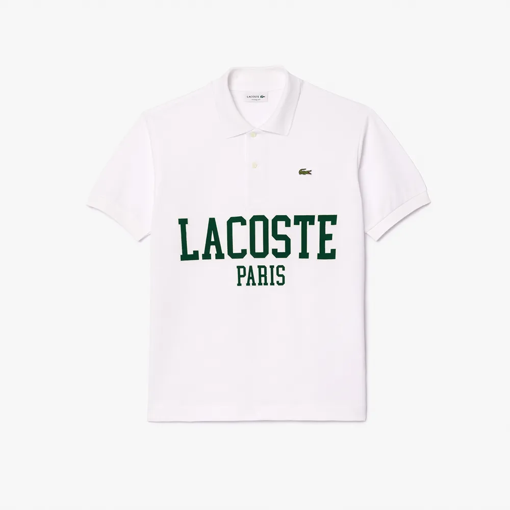 【LACOSTE】男裝-Original L.12.12植絨文字網眼布短袖Polo衫(白色)