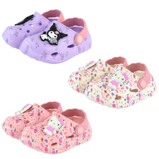 【SANRIO 三麗鷗】14.5-20cm兒童鞋 拖涼鞋 KT小碎花&酷洛米化妝圖護趾極輕量Q彈減壓洞洞鞋(白.粉.紫色)