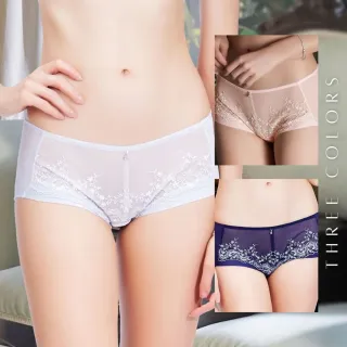 【LADY】琉璃沁語系列 刺繡蕾絲/性感內褲/冰絲內褲/涼感內褲/無痕中腰平口褲 M-XL(琉璃粉/輕舞藍/銀河灰)