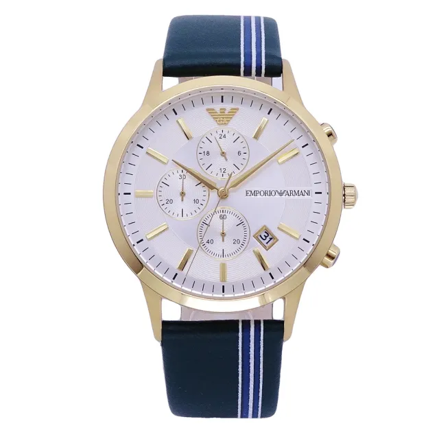 【EMPORIO ARMANI】ARMANI 俠客菁英時尚優質三眼計時優質腕錶-金+綠色-AR11233