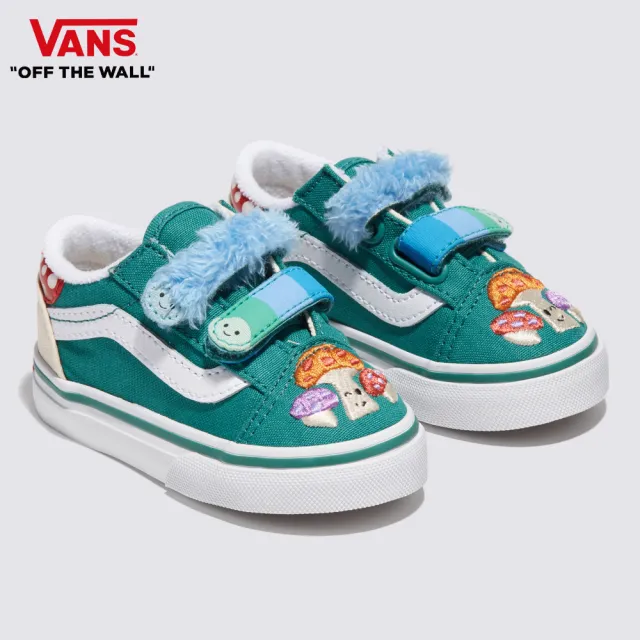 【VANS 官方旗艦】Old Skool V 小童款綠色蘑菇圖案滑板鞋/休閒鞋