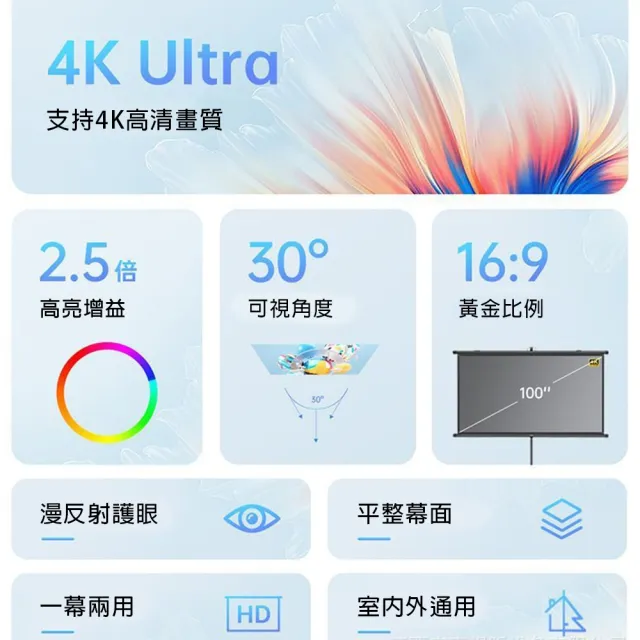 【知家家】60吋 壁挂支架兩用布幕 金屬布幕 投影布幕 金屬布幕 抗光幕布(4K Ultra畫質/附三角腳架)