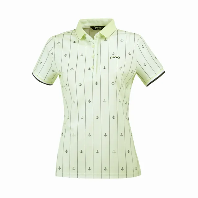 【PING】女款直條海錨吸濕排汗抗UV短袖POLO衫-綠(GOLF/高爾夫球衫/RA24107-43)