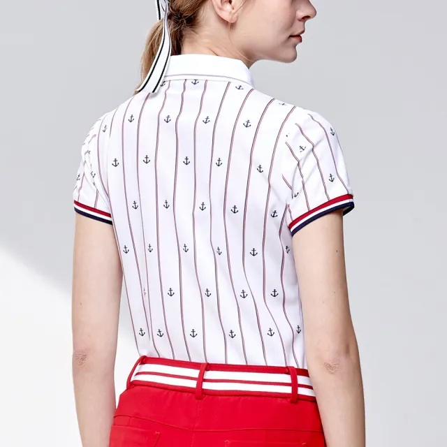 【PING】女款直條海錨吸濕排汗抗UV短袖POLO衫-白(GOLF/高爾夫球衫/RA24107-87)