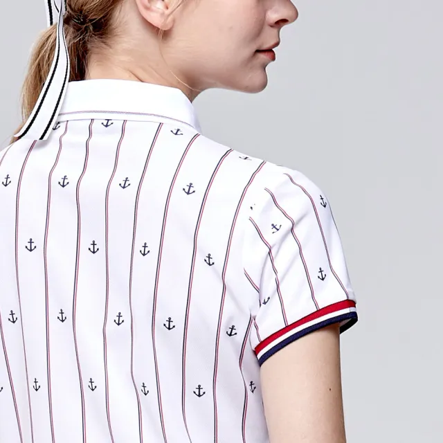 【PING】女款直條海錨吸濕排汗抗UV短袖POLO衫-白(GOLF/高爾夫球衫/RA24107-87)