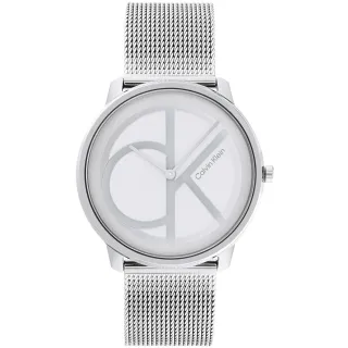 【Calvin Klein 凱文克萊】CK 大LOGO面盤時尚米蘭帶手錶-40mm/銀(CK25200027)