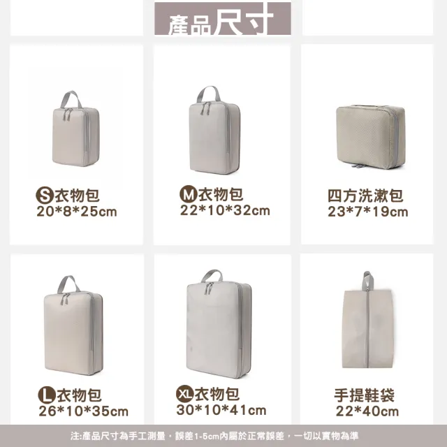 【太力】6件套旅行季雙鏈壓縮收納袋(出國收納包*4+洗漱包*1+鞋袋*1   旅遊出差 行李箱分類)