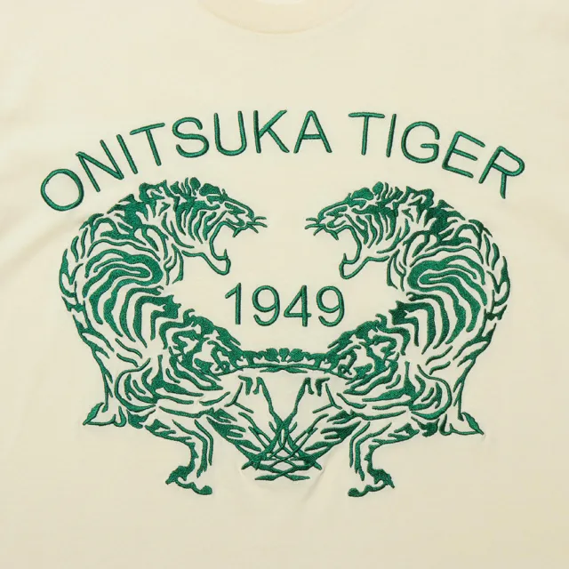 【Onitsuka Tiger】Onitsuka Tiger鬼塚虎-米底綠色雙虎刺繡短袖上衣(2183B184-700)