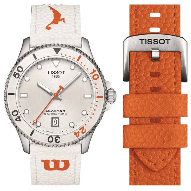 【TISSOT 天梭】官方授權 Seastar Wilson WNBA 石英手錶-40mm 加贈橘色錶帶 開學(T1204101701100)