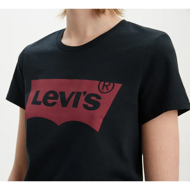 【LEVIS】女款 重磅短袖T恤/修身版型/經典Logo/210GSM厚棉 黑 上衣 熱賣單品 A2806-0000