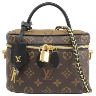 【Louis Vuitton 路易威登】LV M45165 VANITY PM 經典印花小牛皮拼接手提圓桶包兩用包(現貨)