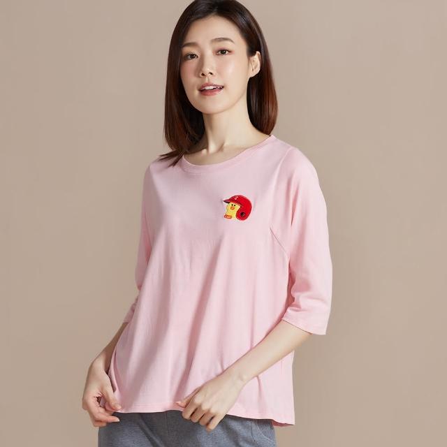 【YVONNE 以旺傢飾】出清品 莎莉棒球繡花七分袖上衣(LINE FRIENDS)
