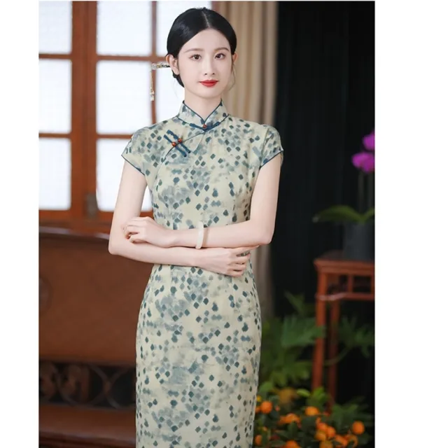 【巴黎精品】現貨+預購 女新中式旗袍連身裙改良旗袍A字裙長裙大碼洋裝休閒大尺碼女裝(紗質復古收腰a1gc66)