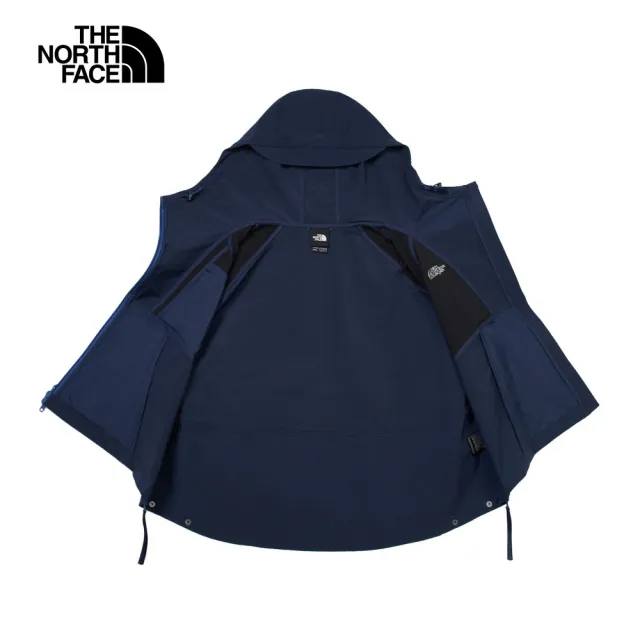 【The North Face 官方旗艦】北面UE女款藍黑拼接DWR防潑水可收腰連帽外套｜8A7E92A