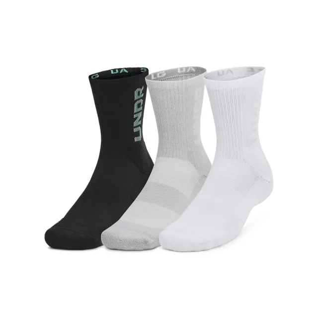 【UNDER ARMOUR】UA 男女同款 3-Maker 3pk 中長襪_1382025-002(黑色/灰色/白色)