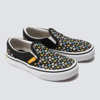 【VANS 官方旗艦】Classic Slip-On 中童款黑色底碎花滑板鞋