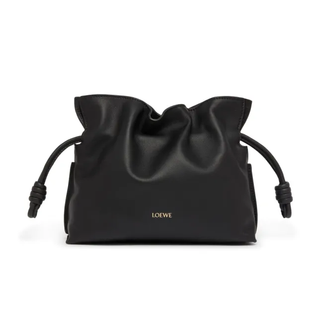 【LOEWE 羅威】Mini Flamenco Clutch 迷你 扭結束口 皮革 手拿包 肩背包 斜背包 黑色