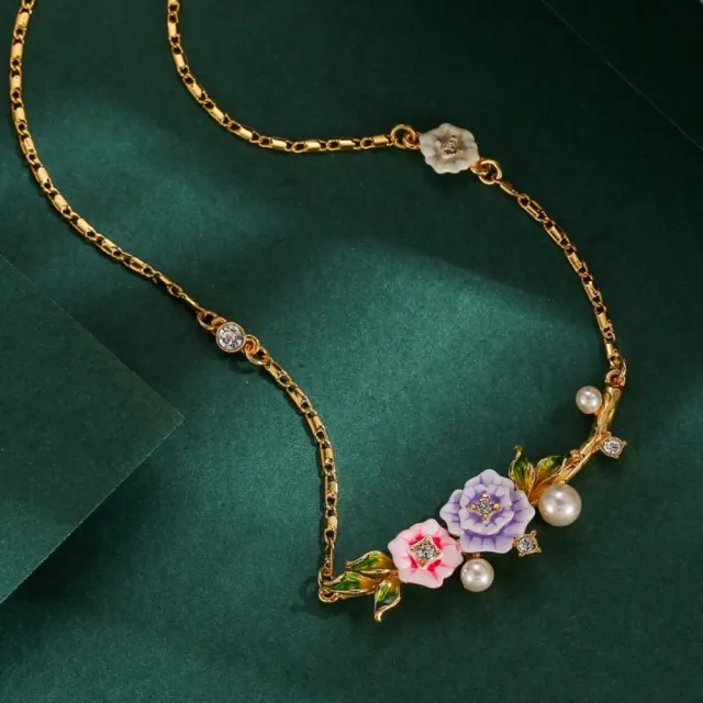 【巴黎精品】現貨+預購 項鍊琺瑯吊墜(玫瑰花朵水晶珍珠女飾品a1gf30)