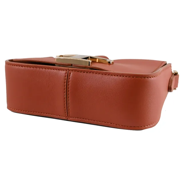 【TOD’S】TODS T Timeless 金屬T LOGO小牛皮肩斜翻蓋三用錬包(磚紅)
