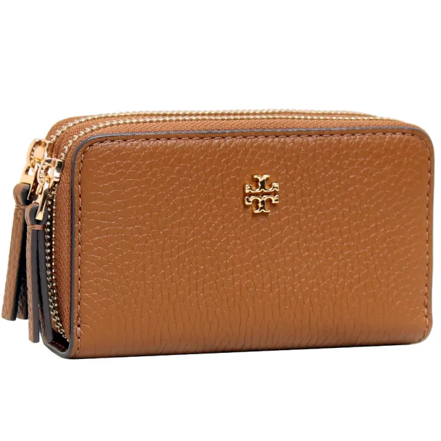 【TORY BURCH】BLAKE經典LOGO荔枝紋多夾層零錢卡包(焦糖棕)