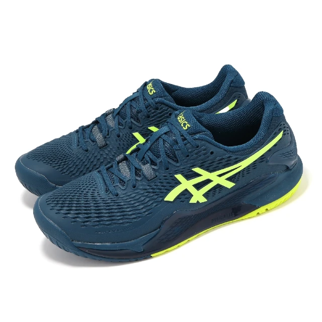 asics 亞瑟士 網球鞋 GEL-Resolution 9 2E 男鞋 寬楦 藍綠 美網配色 運動鞋 亞瑟士(1041A376404)