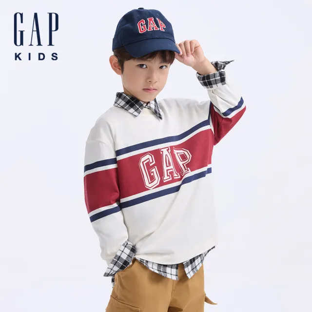 【GAP】男童裝 Logo純棉印花圓領長袖T恤-象牙白(634883)