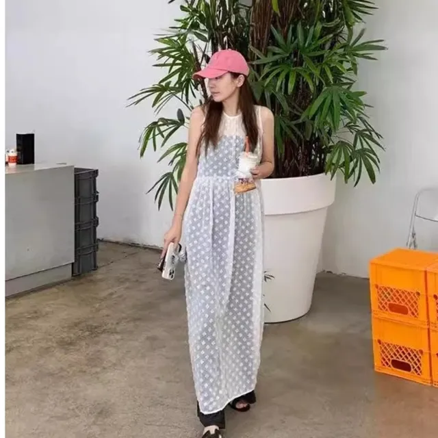 【巴黎精品】現貨+預購 連身裙無袖洋裝(圓領蕾絲背心罩衫女裙子a1go19)