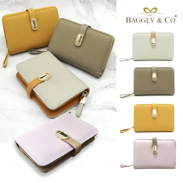 【BAGGLY&CO】 洛伊珠寶扣飾多卡位頭層牛皮中夾(四色)