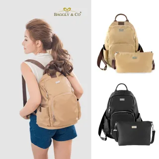 【BAGGLY&CO】買一送一 真皮包包 尼龍防水釋壓防盜後背包二件組真皮包包 後背包 輕量尼龍包