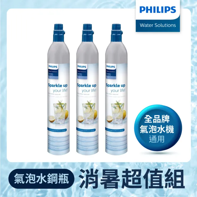 【Philips 飛利浦】全品牌氣泡水機適用-全新二氧化碳鋼瓶(3入促銷組)