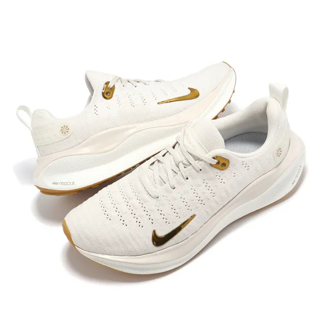 【NIKE 耐吉】慢跑鞋 Wmns Reactx Infinity Run 4 女鞋 米白 金 防潑水鞋面 運動鞋(DR2670-013)