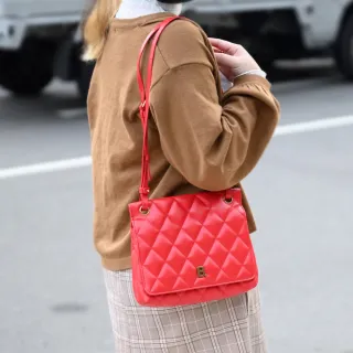 【Balenciaga 巴黎世家】金屬字母B LOGO菱格紋肩斜兩用淑女包(紅)