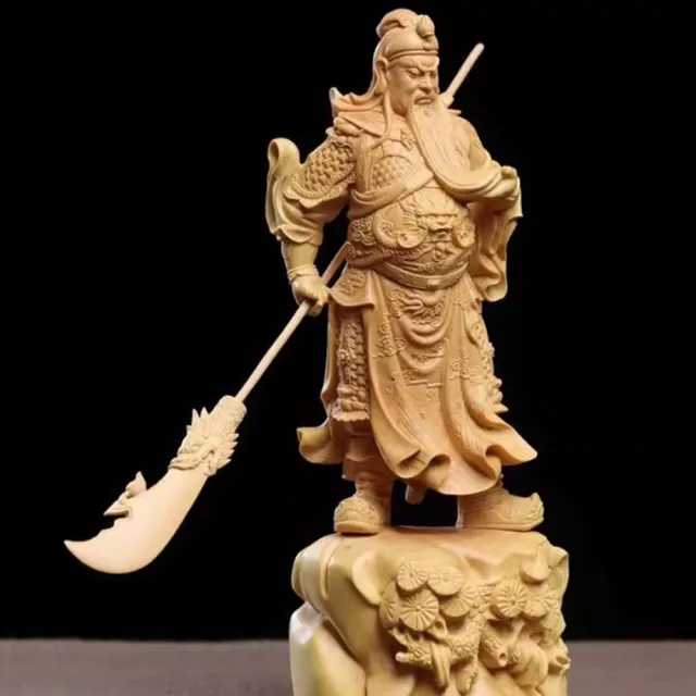 【八方開運】小葉黄楊木精雕威武撫鬚關公武財神(關羽擺件家居裝飾品工藝品)