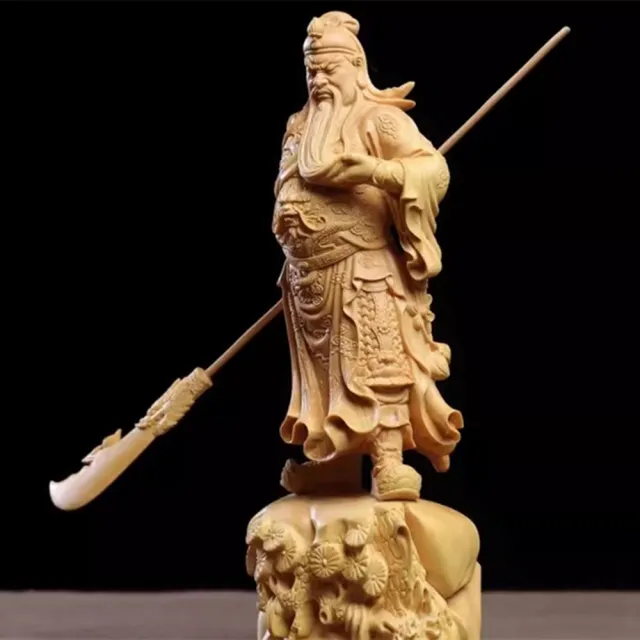 【八方開運】小葉黄楊木精雕威武撫鬚關公武財神(關羽擺件家居裝飾品工藝品)