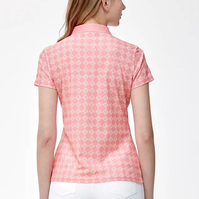 【PING】女款LOGO方格吸濕排汗抗UV立領短袖上衣-橘(GOLF/高爾夫球衫/RA24122-25)