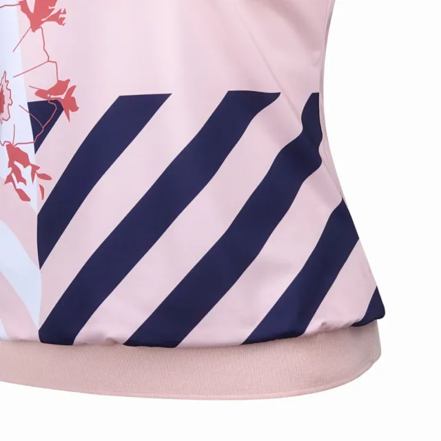 【PING】女款拚色圖騰吸濕排汗抗UV立領短袖上衣-粉橘(GOLF/高爾夫球衫/RA24116-23)