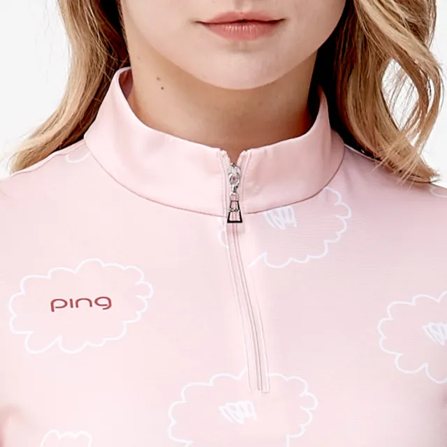 【PING】女款雲朵銀離子抗菌高爾夫立領短袖上衣-粉橘(吸濕排汗/GOLF/高爾夫球衫/RA24117-23)