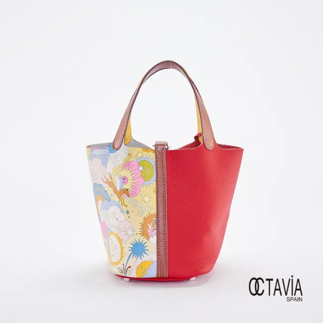 【OCTAVIA 8】雙11 OCTAVIA8 真皮- 太陽和月亮  雙面寬底牛皮水桶包 - 紅與黃(OCTAVIA 8 2024 真