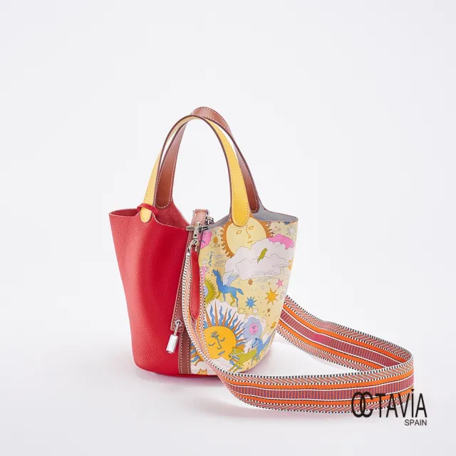 【OCTAVIA 8】雙11 OCTAVIA8 真皮- 太陽和月亮  雙面寬底牛皮水桶包 - 紅與黃(OCTAVIA 8 2024 真