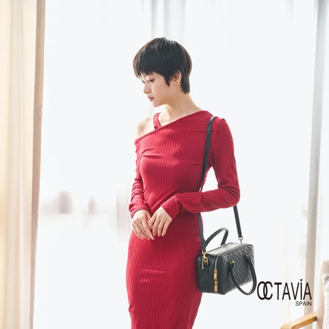 【OCTAVIA 8】雙11 OCTAVIA8 真皮- 方的原則  雙層四方菱格車線肩斜背包- 名模黑(OCTAVIA 8 2024