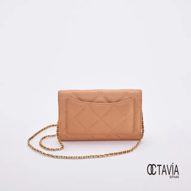 【OCTAVIA 8】雙11 OCTAVIA8 真皮- 小脾氣 羊皮大菱格信封式鍊條肩斜二用包 - 卡其